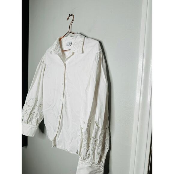 KATE SPADE NEW YORK Off White Poplin Floral Cutout Button Up Shirt Size 12 - Picture 8 of 16